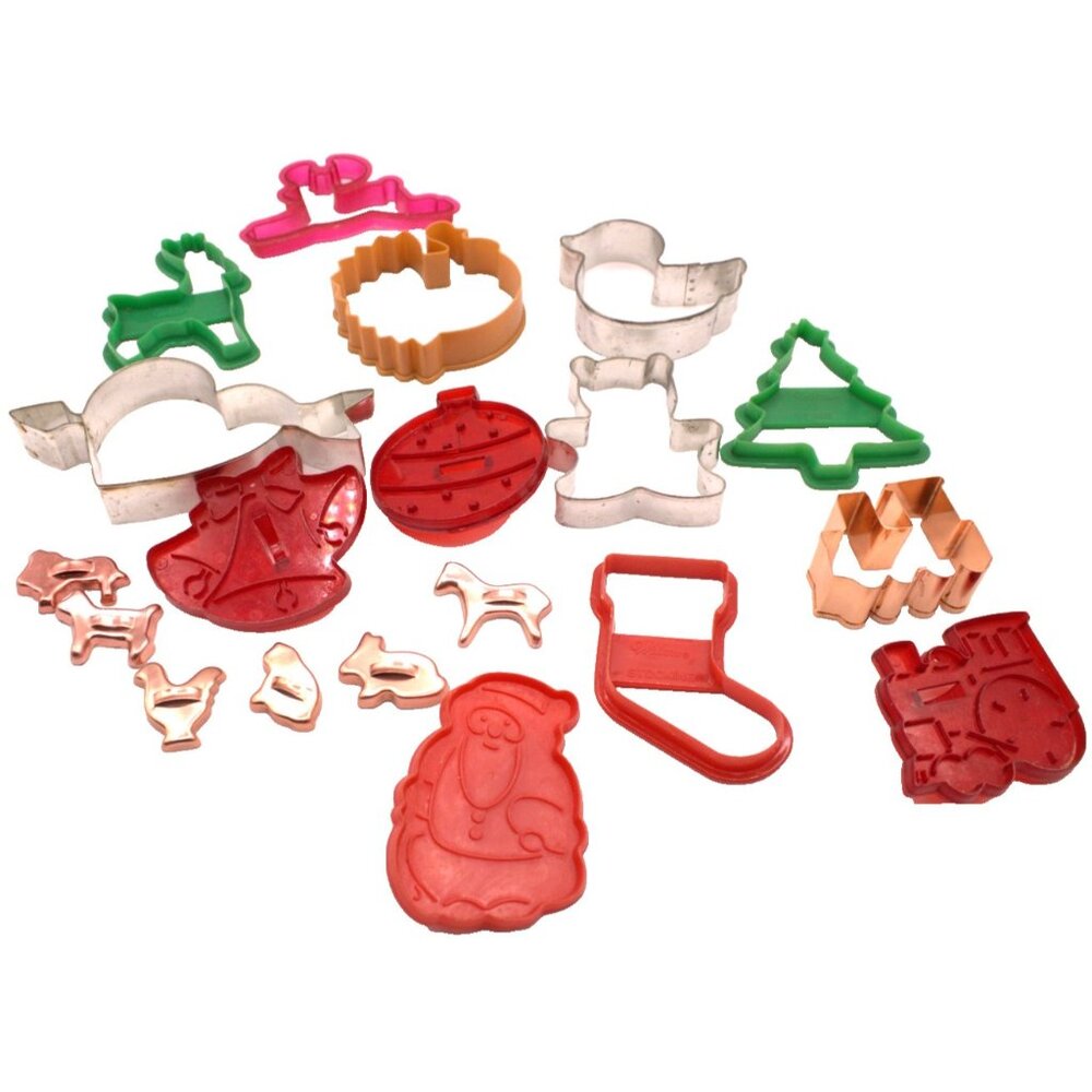 Holiday Baking Cookie Cutters Mixed Lot 19 Plastic Metal Copper Multiple Holiday